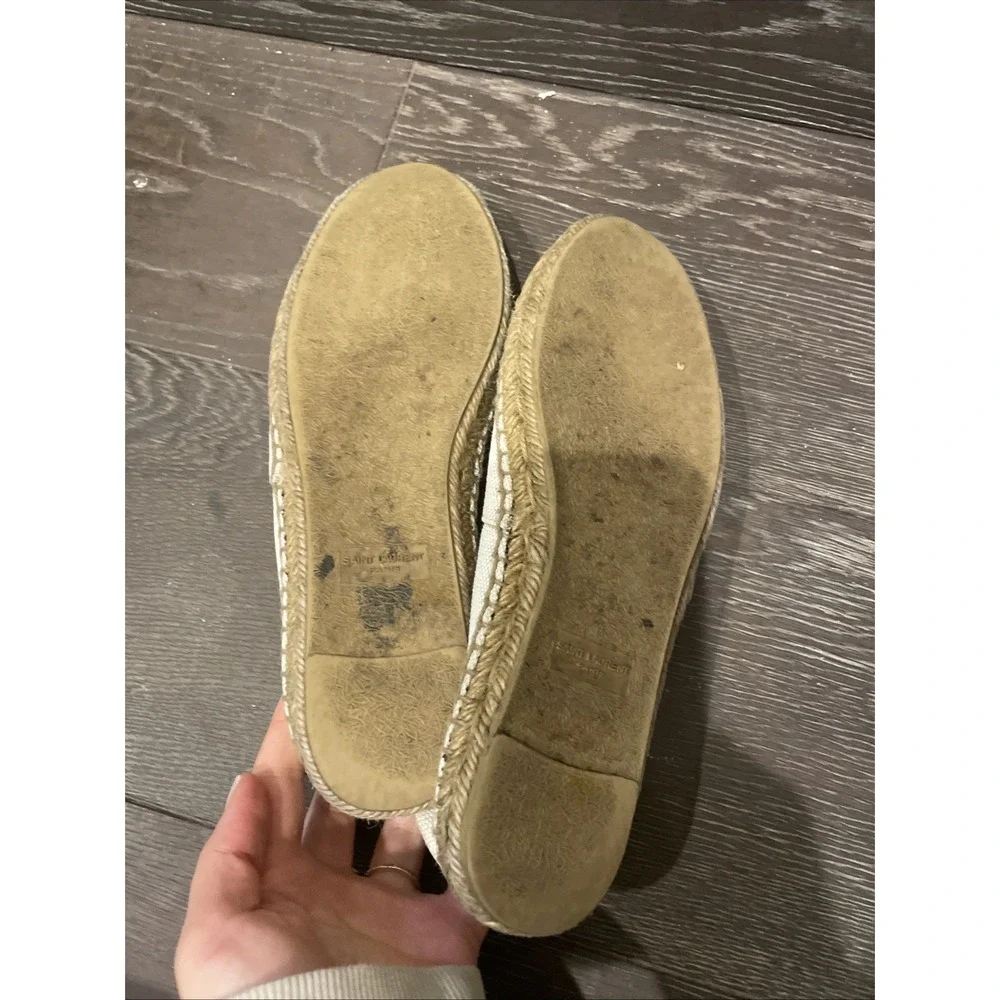 Saint‎ Laurent White Leather Slip On Espadrilles Flats 20 SL  Emb  Es. Size 40